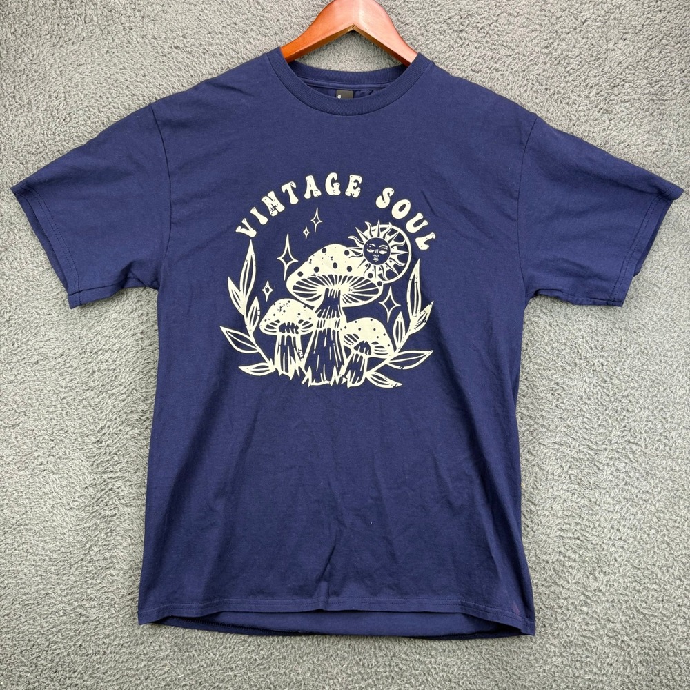 Port & Co Mens Vintage Soul Mushroom Sun Graphic T-Shirt Navy Blue Size Medium